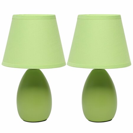 CREEKWOOD HOME Traditional Petite Ceramic Oblong Bedside Table Lamp Two Pack Set, Matching Drum Fabric Shade, Green CWT-2005-GR-2PK